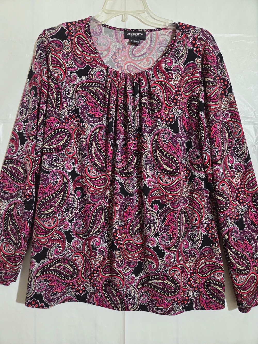 Liz Claiborne Hot Pink Paisley Long Sleeve Blouse Size L